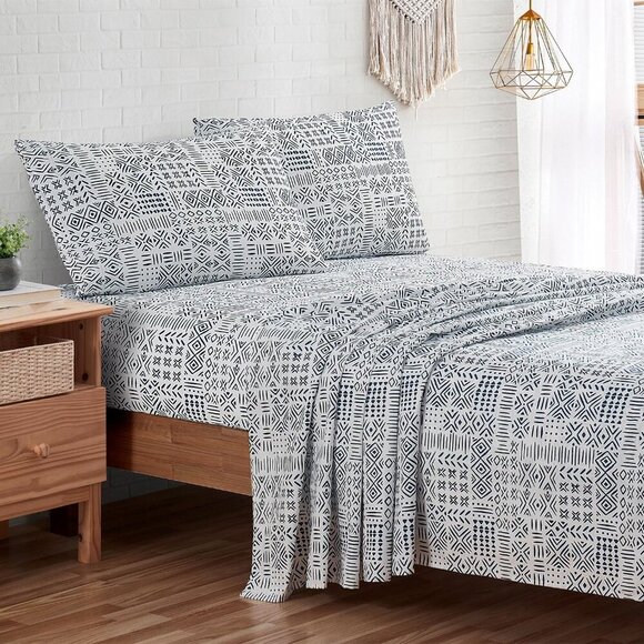 🆕4 Piece Grey King Bed Sheet Boho Floral Damask Bedding Soft & Wrinkle Bed Set - Picture 7 of 7